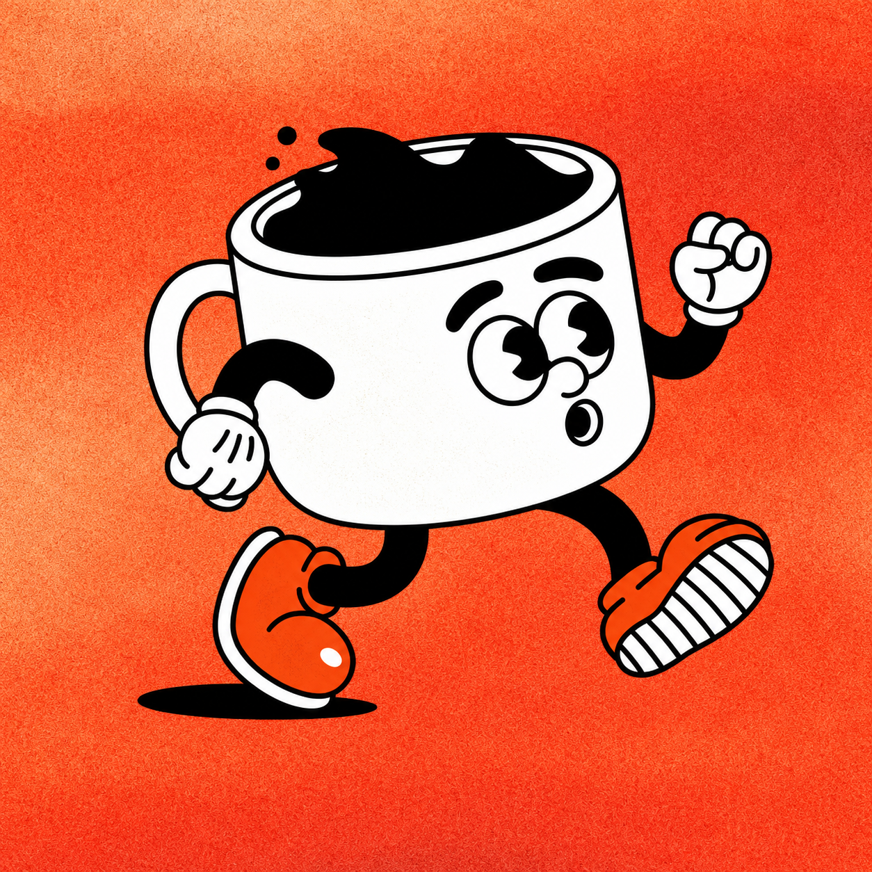Una tazza di caffè con le scarpe da running corre verso il prossimo incontro NOVA.